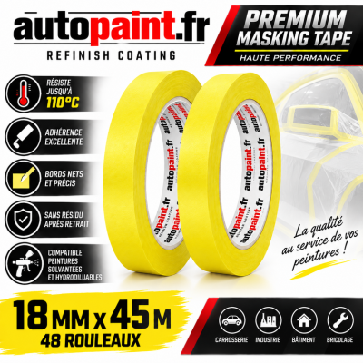 Ruban de Masquage Haute Performance Jaune 18 mm × 45 m – Carton de 48 Rouleaux